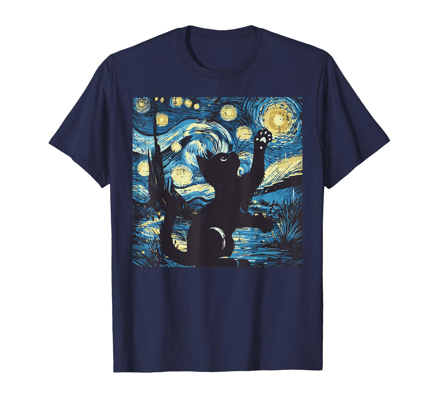Cat Starry Night Painting Funny Van Gogh Art Men Women Kids T-Shirt