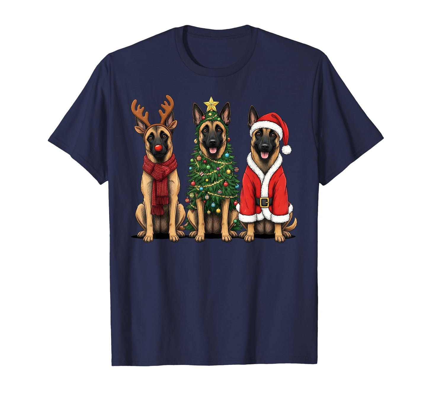 Retro Christmas Belgian Malinois Santa Reindeer Dog Lover T-Shirt