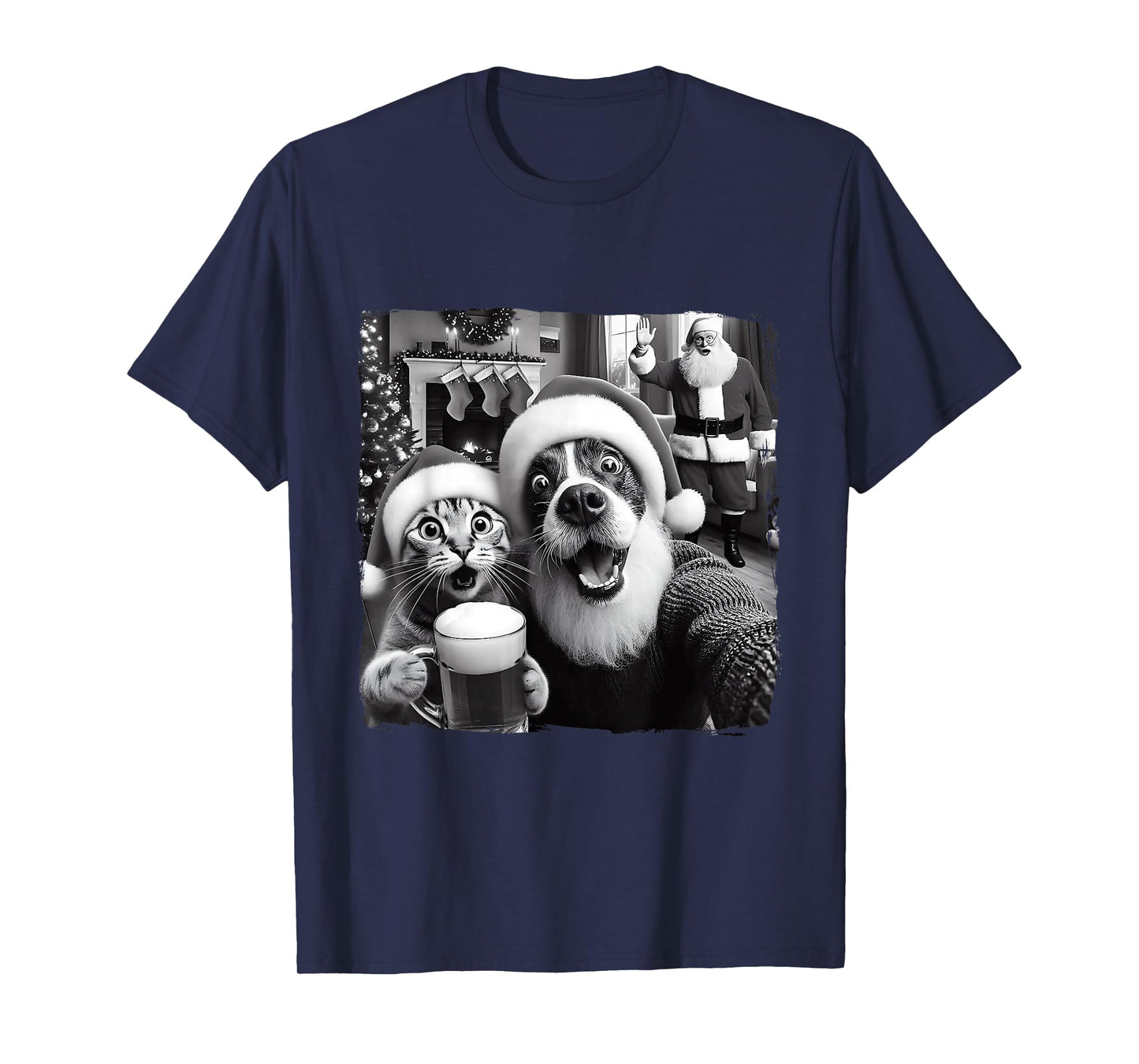 Funny Dog Cat Selfie Racoon Santa Christmas Trending T-Shirt