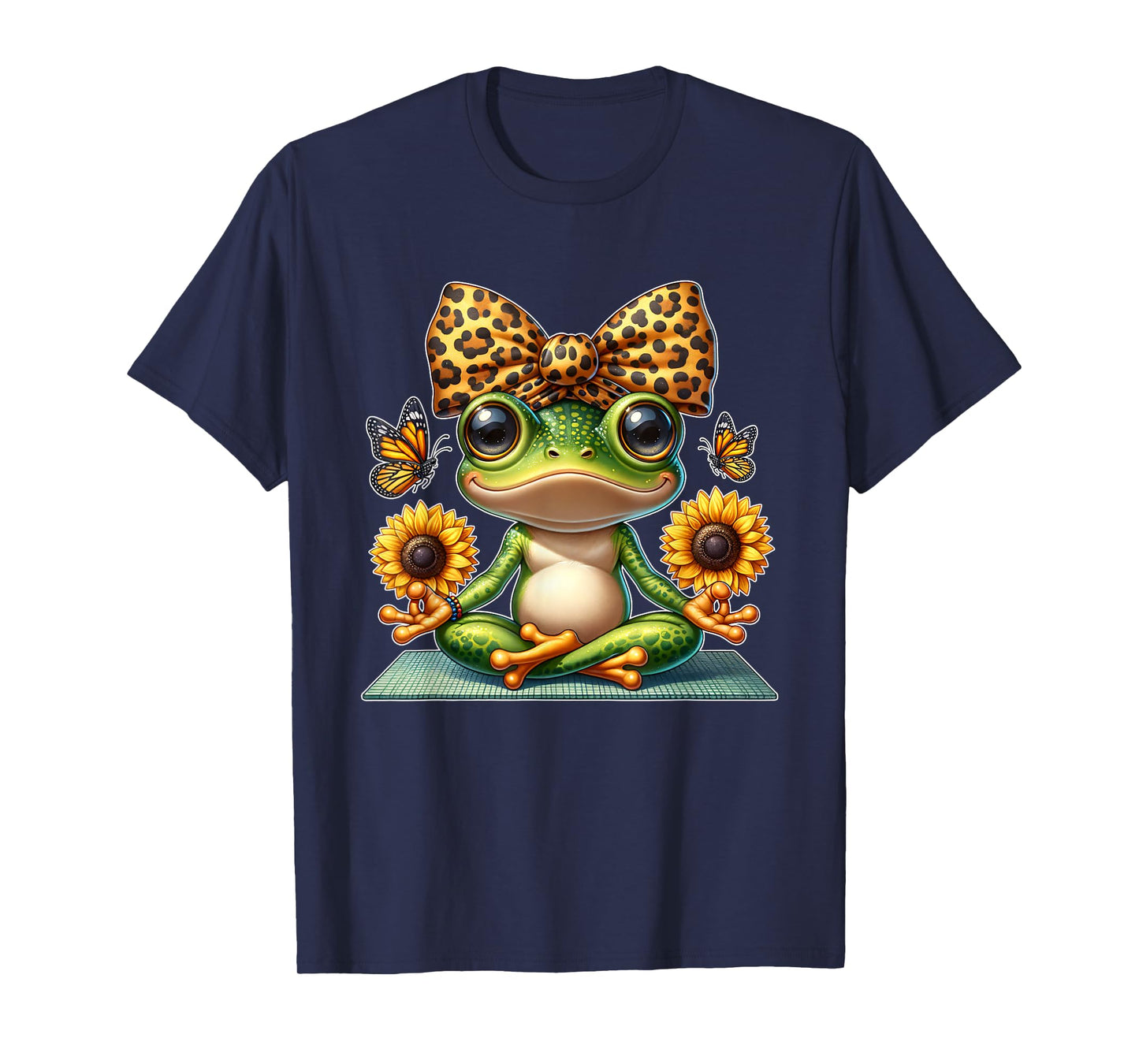 Cute Frog Yoga with Sunflowers and Butterflies T-Shirt