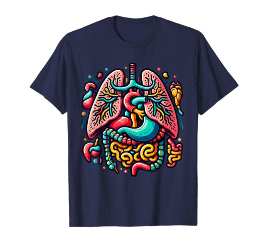 Colorful Human Body Anatomy Illustrated Internal Organs Art T-Shirt