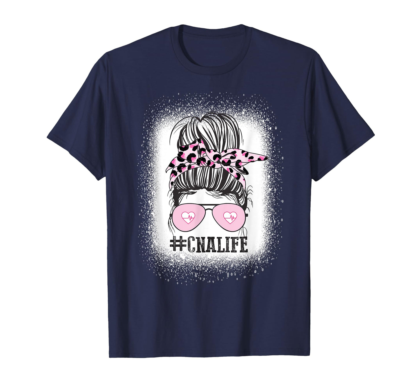 CNA Nurse Life Shirt, Bleached Messy Bun Nurse Leopard T-Shirt