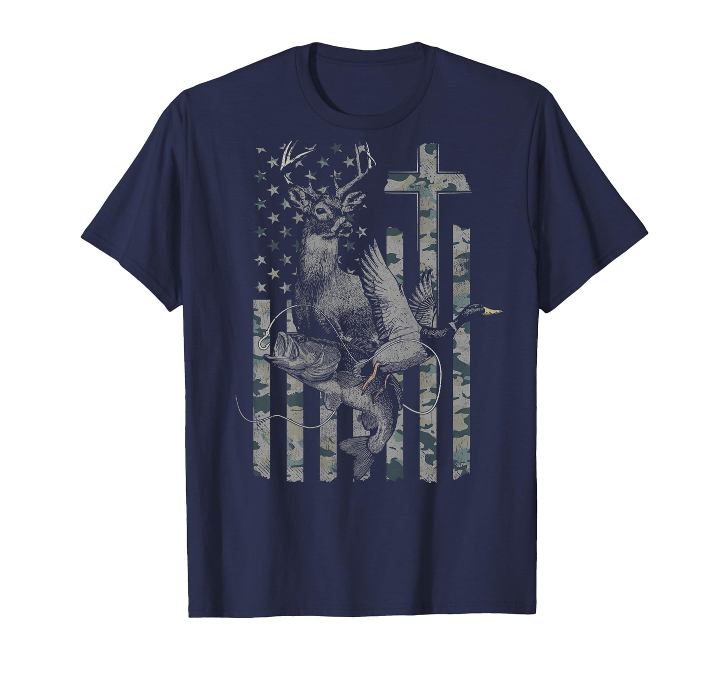 Christian Hunting and Fishing Camo (Design on Back) T-Shirt