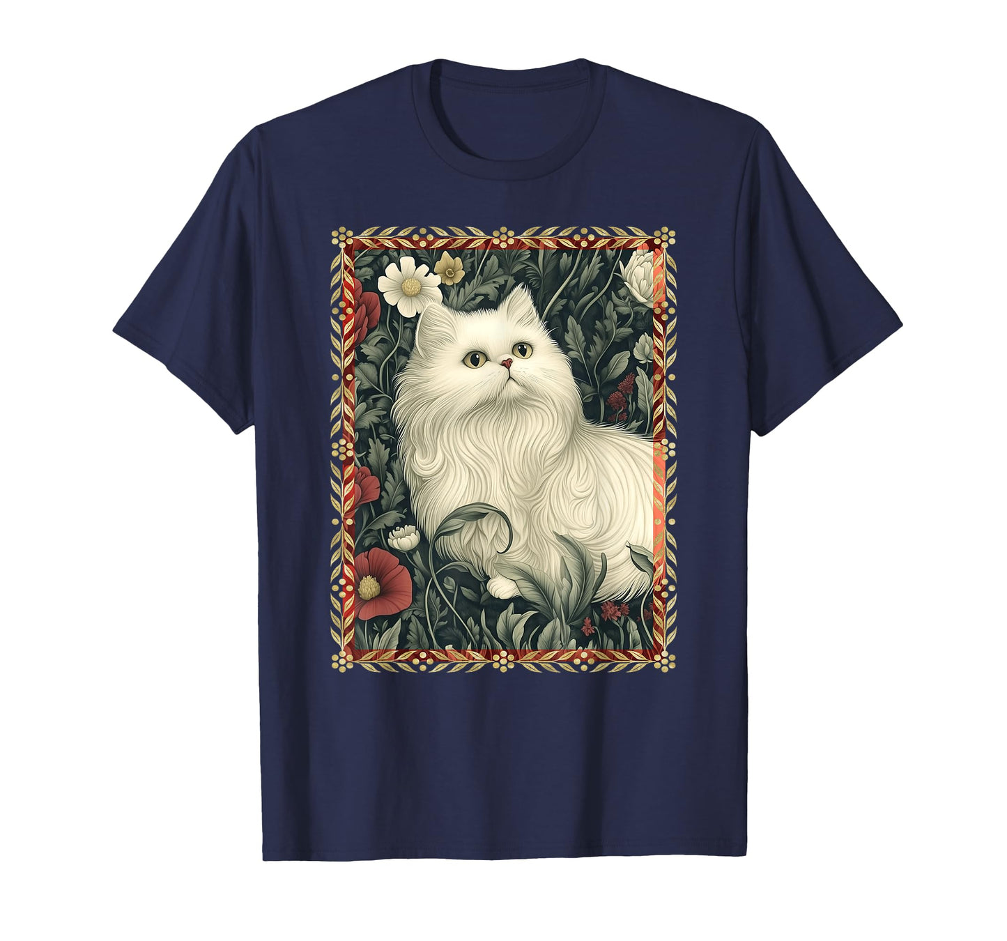 White Persian Cat in a Garden Elegant Vintage T-Shirt for Men Women Kids