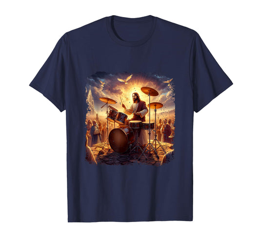 Jesus Playing Drums Christian Drummer Painting Drumming T-Shirt