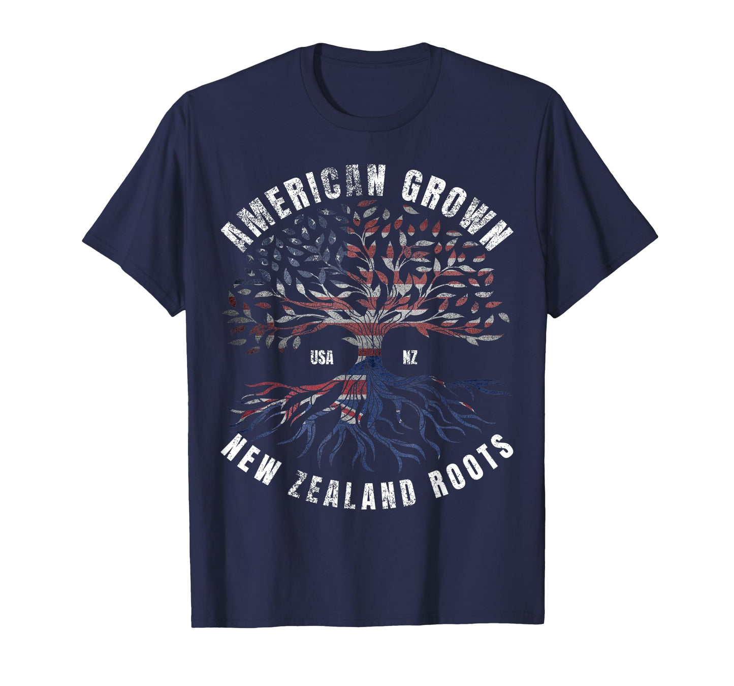 American Grown Kiwis Roots Graphic USA NZ New Zealand Flag T-Shirt