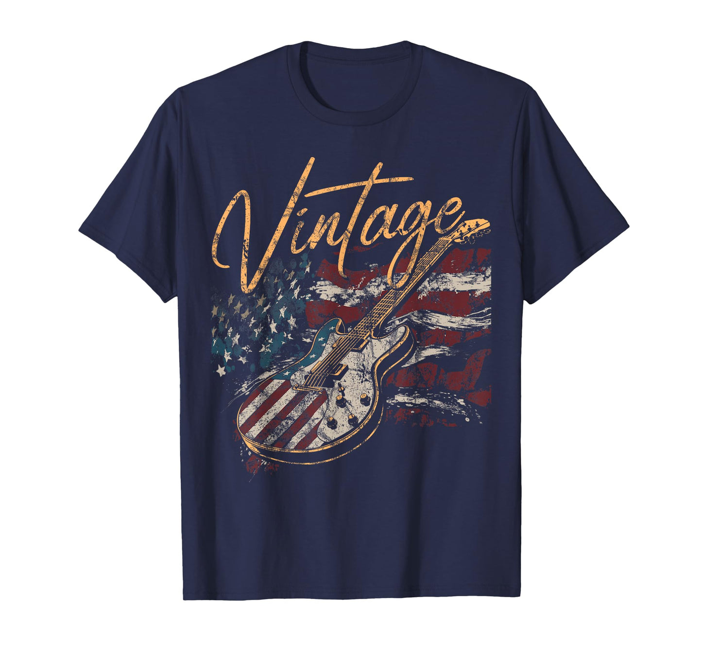 Retro USA Flag Guitar 4th of July Patriotic Guitarist T-Shirt