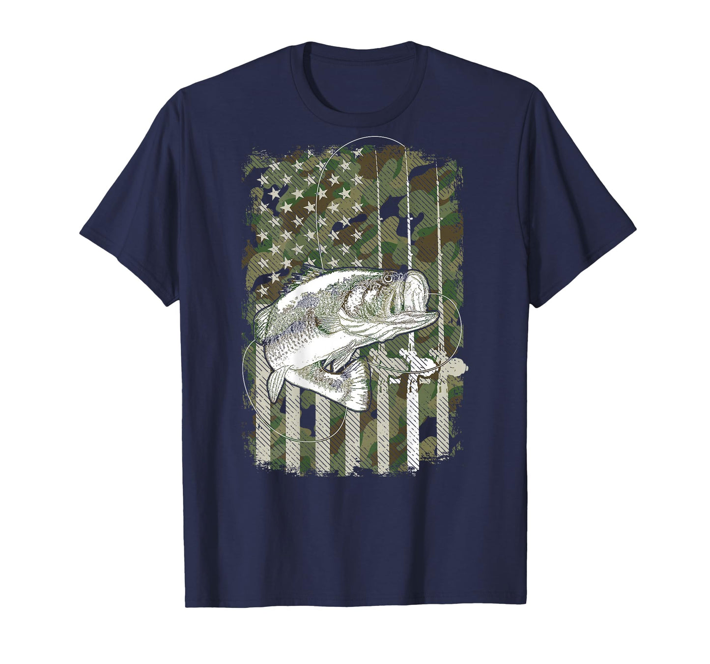 American Flag Camo Bass Fish Fishing (On Back) For Fisherman T-Shirt