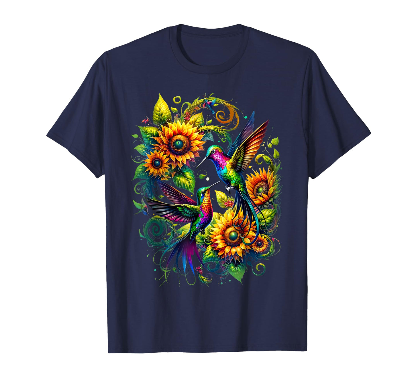 Colorful Hummingbird Sunflower Birds Watching Art Women Men T-Shirt