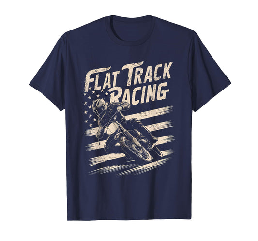Flat Track Motorcycle Racing American Flag Speedway Dirt T-Shirt