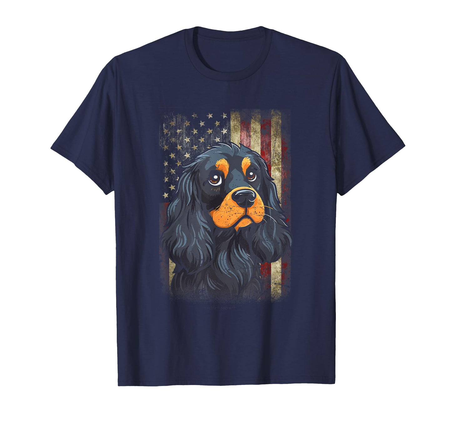 Patriotic Black And Tan Cocker Spaniel Flag USA Dog Lover Men Women T-Shirt