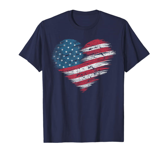 American Flag Heart Women Men Kids Patriotic 4th of July USA T-Shirt