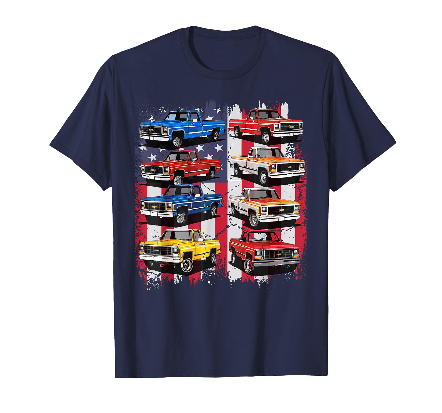 Classic Squarebody Pickup Truck Retro USA Flag Patriotic T-Shirt