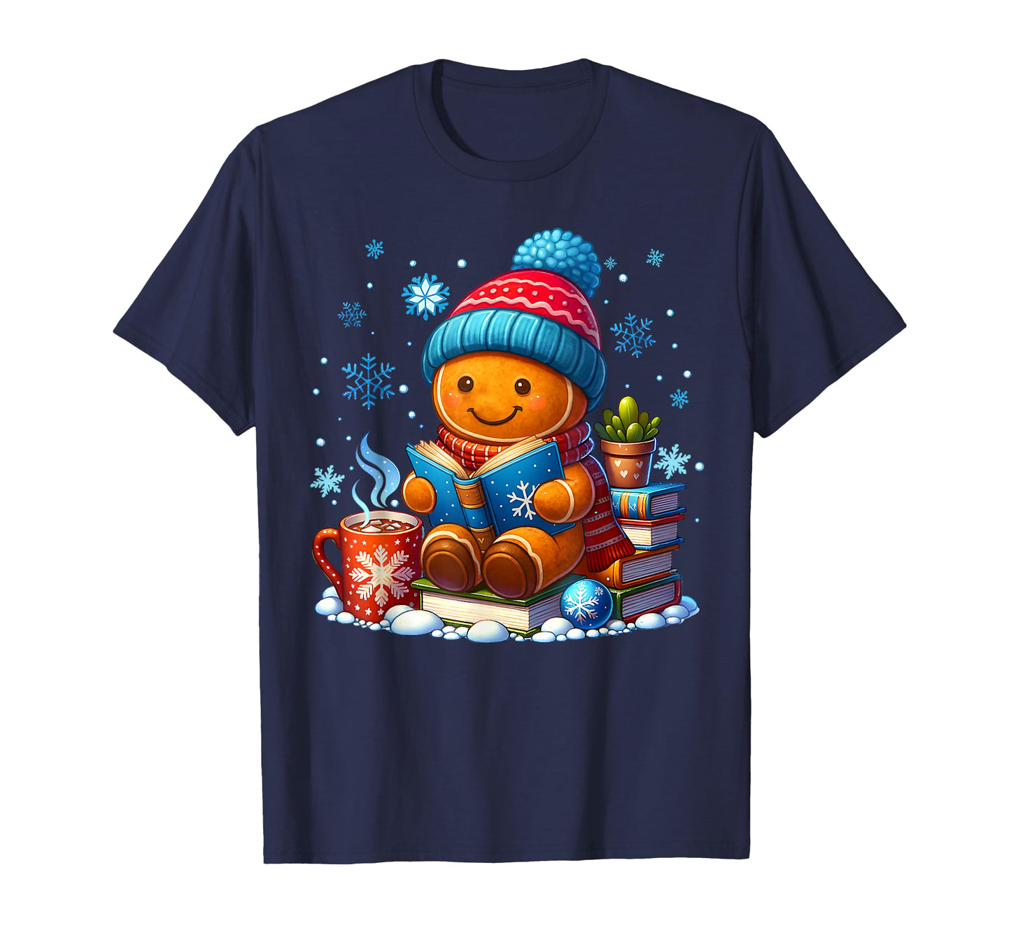 Gingerbread Reading Book Snowflake Christmas Pajamas Holiday T-Shirt