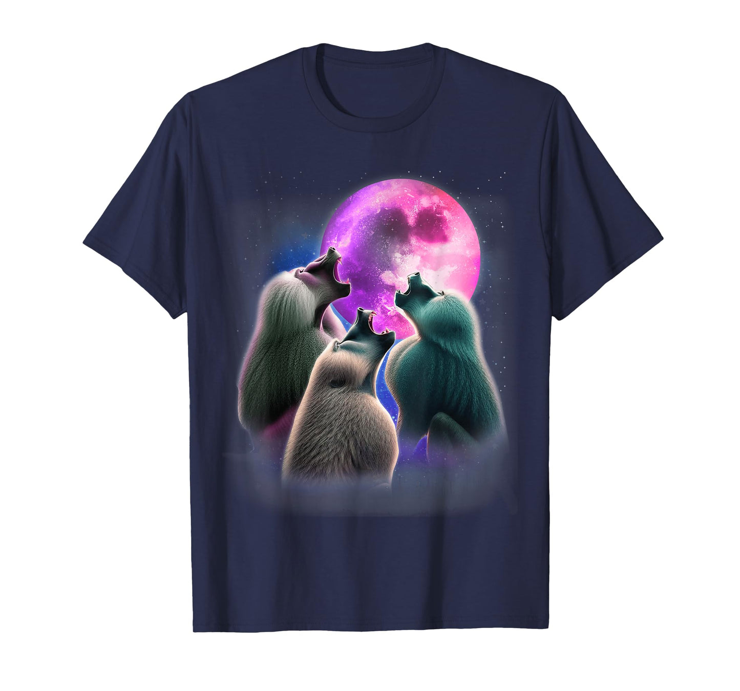 3 Baboons Howling At The Moon Funny Baboon Monkey Lover T-Shirt