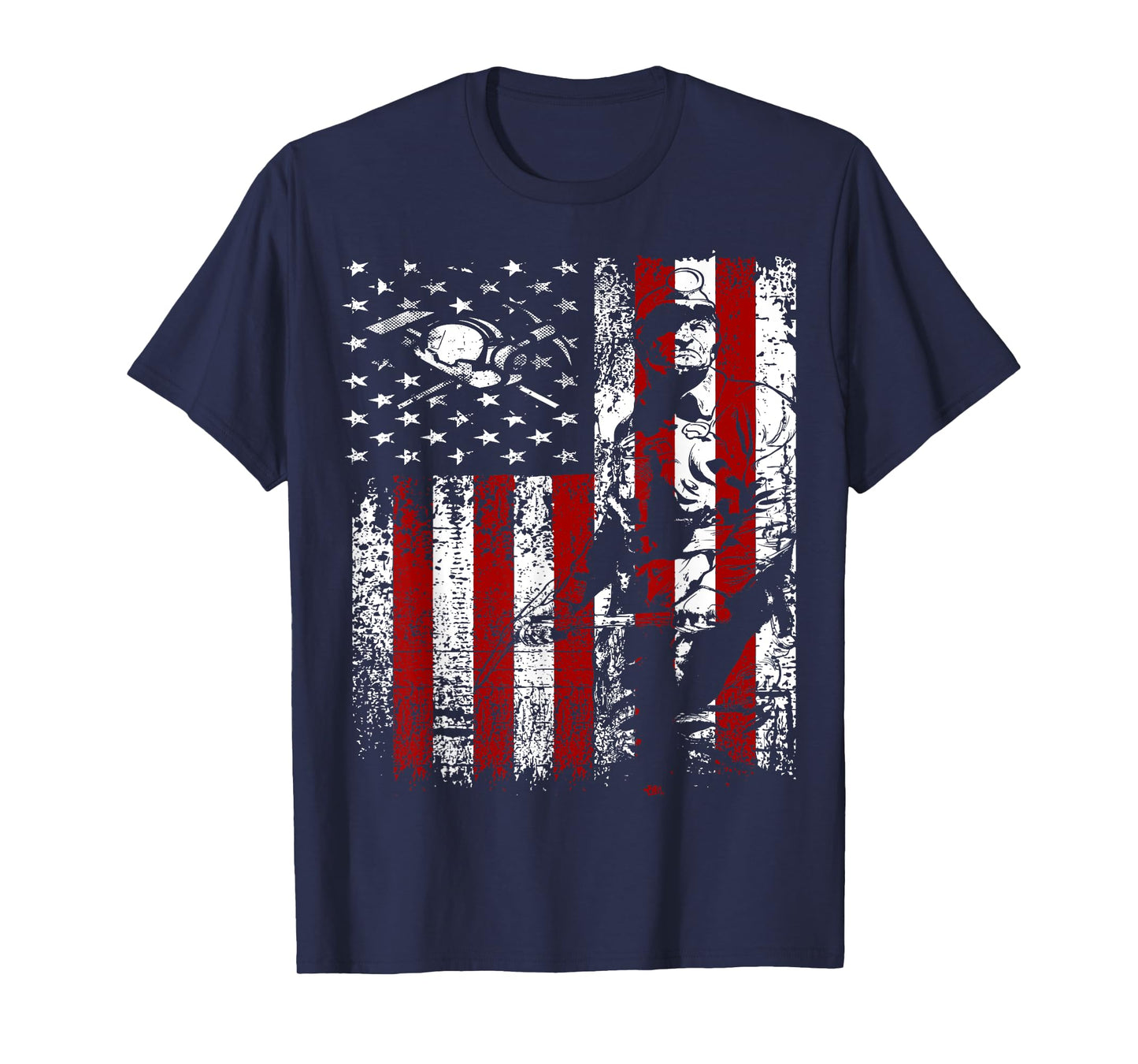 Retro Patriotic Miner's Flag Hard Hat Pick T Shirt T-Shirt