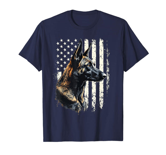 Malinois Dog Patriotic American Flag Belgian Malinois Lovers T-Shirt