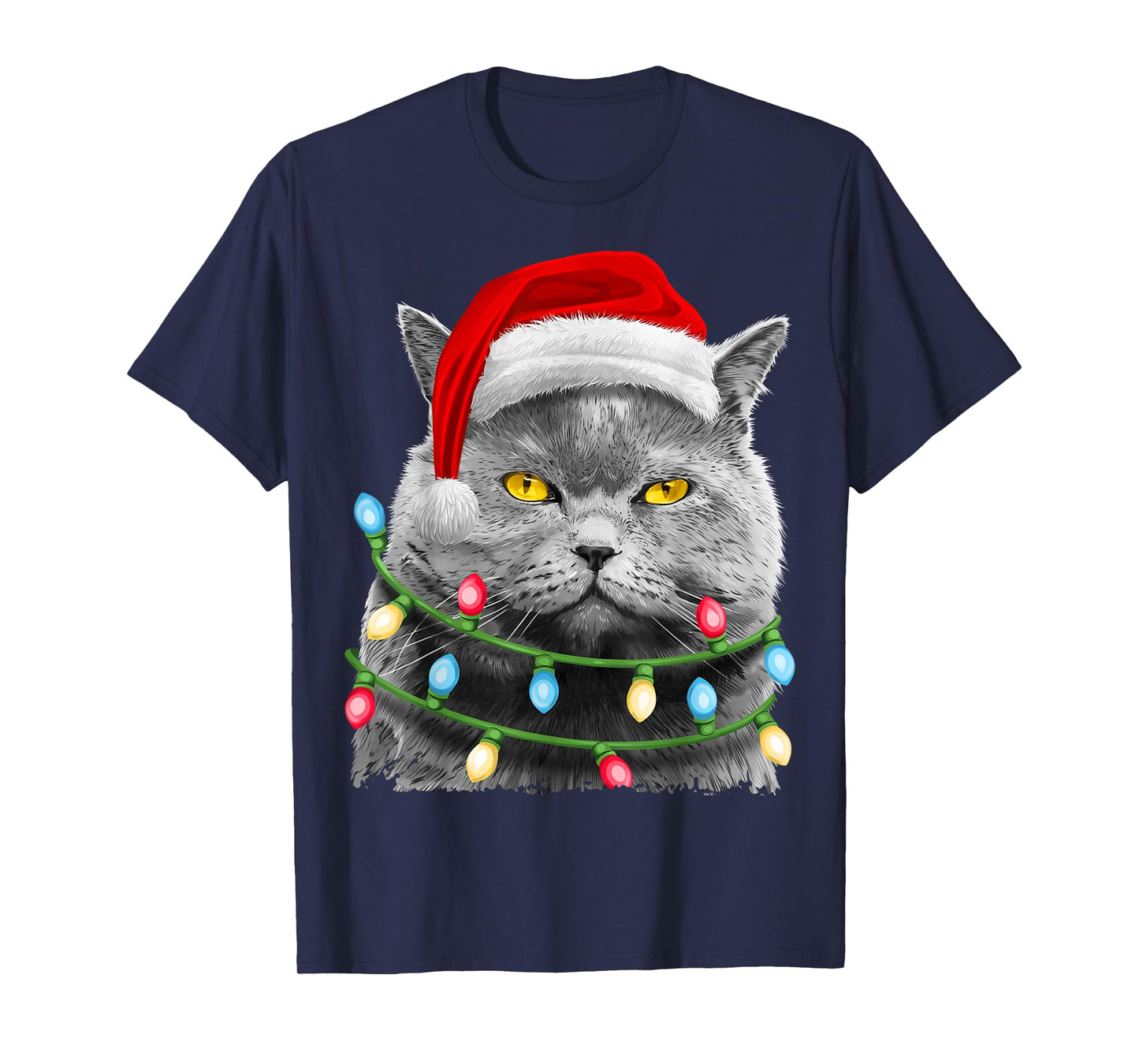 Cat Santa Christmas Tree Lights Xmas Girls Boys Meowy Catmas T-Shirt
