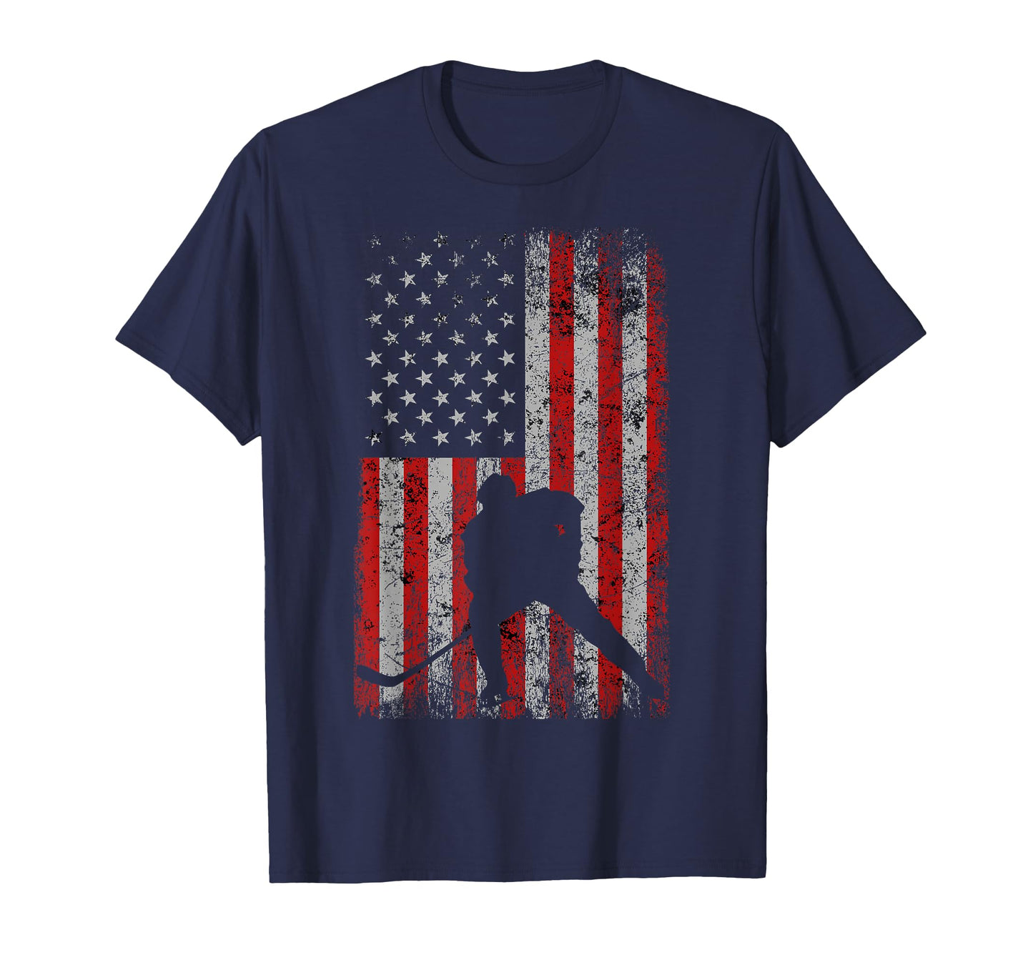 Patriotic American Flag Ice Hockey Gift Hockey Player Fan T-Shirt