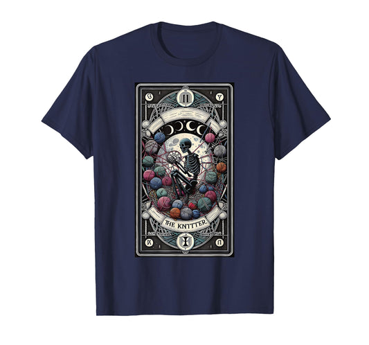 Knitter Tarot Card Skeleton Knitting Crocheter Knit Lovers T-Shirt
