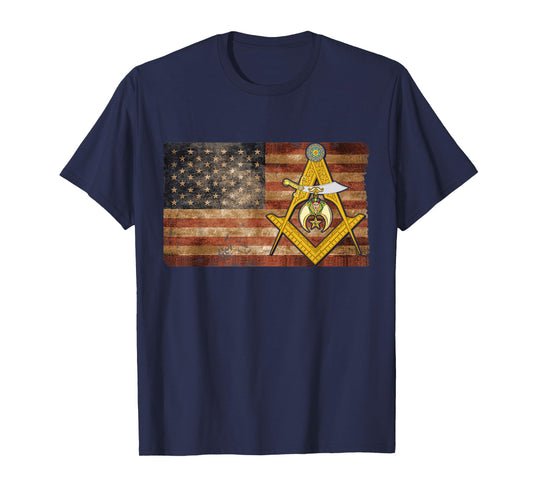 Shriners USA Flag Emblem Compass & Square Mason Father's Day T-Shirt