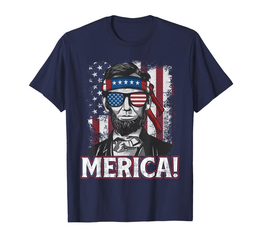 Abraham Lincoln Merica - USA American Flag 4th of July T-Shirt