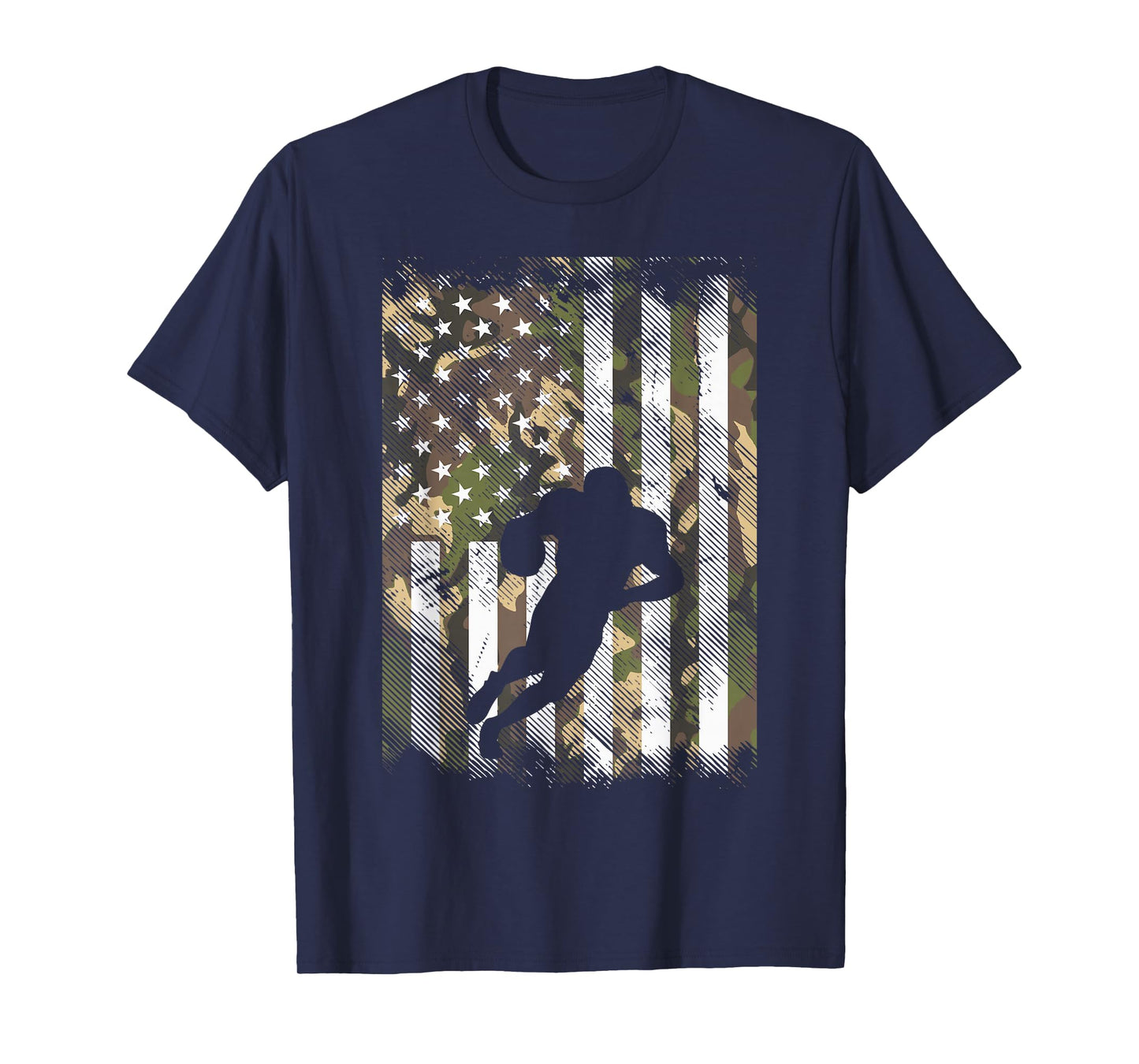 Camo US Flag American Football Player Vintage Patriotic T-Shirt