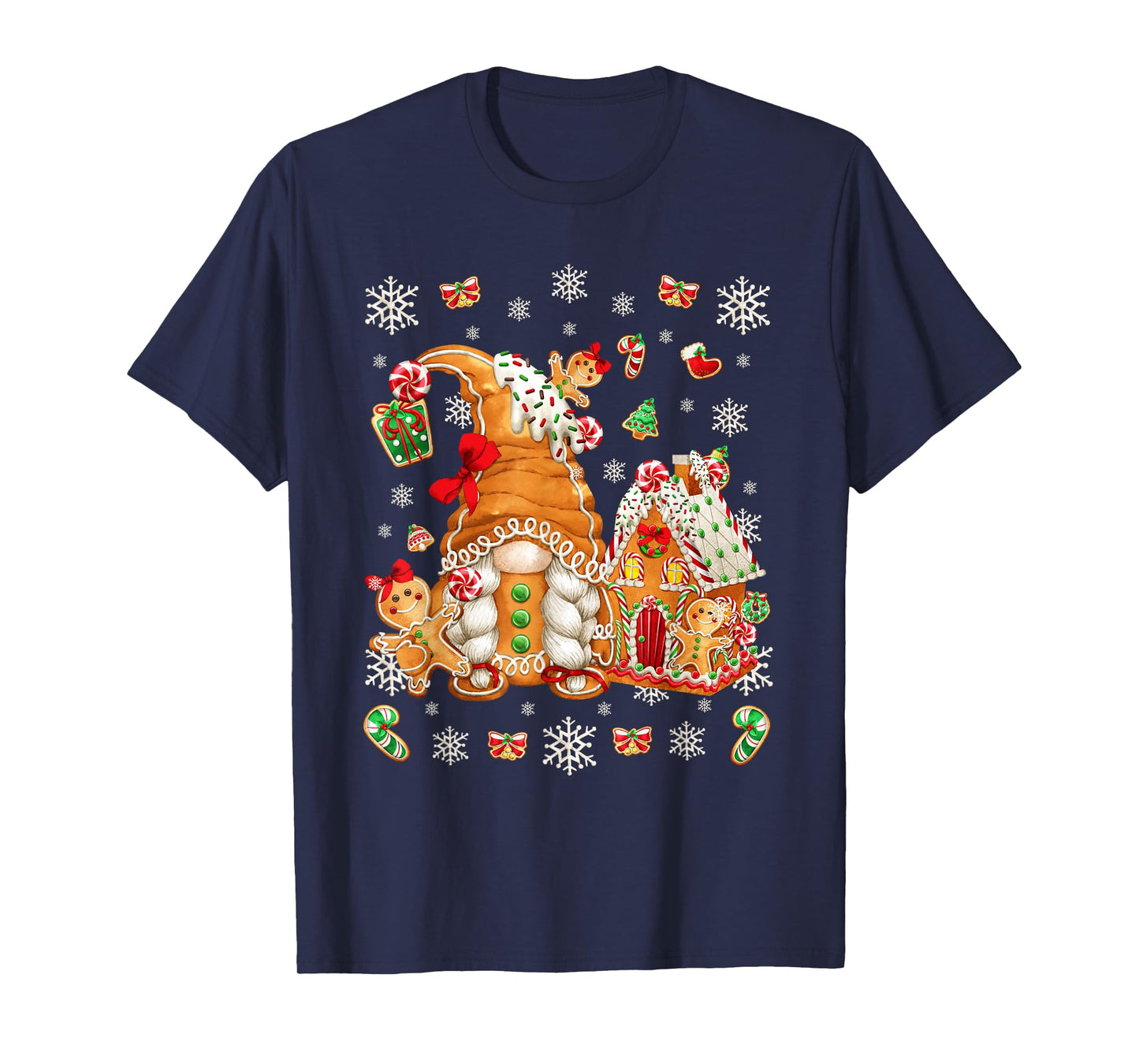 Cute Gingerbread House Decor for Women with Christmas Gnome T-Shirt