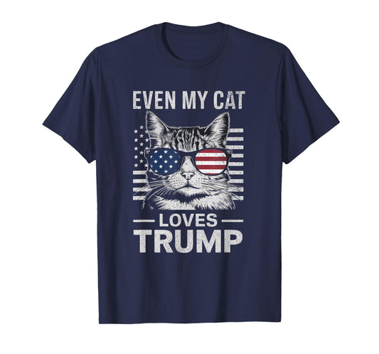 Cat Sunglasses USA Flag Even My Cat Loves Trump T-Shirt