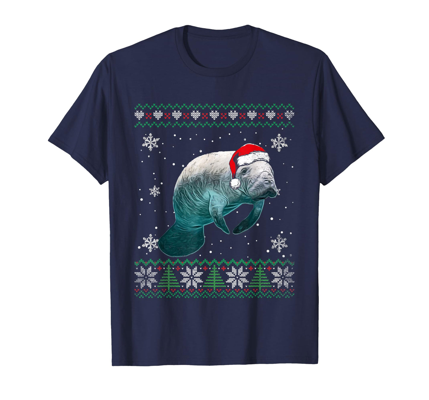 Santa Manatee Ugly Sweater Animals Christmas Pajama T-Shirt