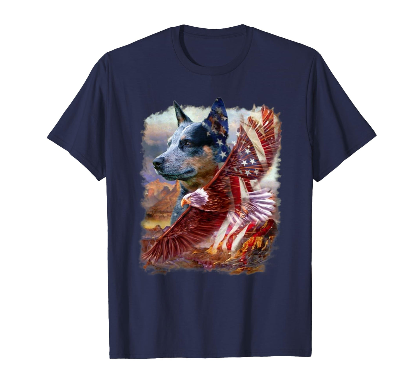 Heeler Dog Eagle American Flag 4th July Independence Day T-Shirt