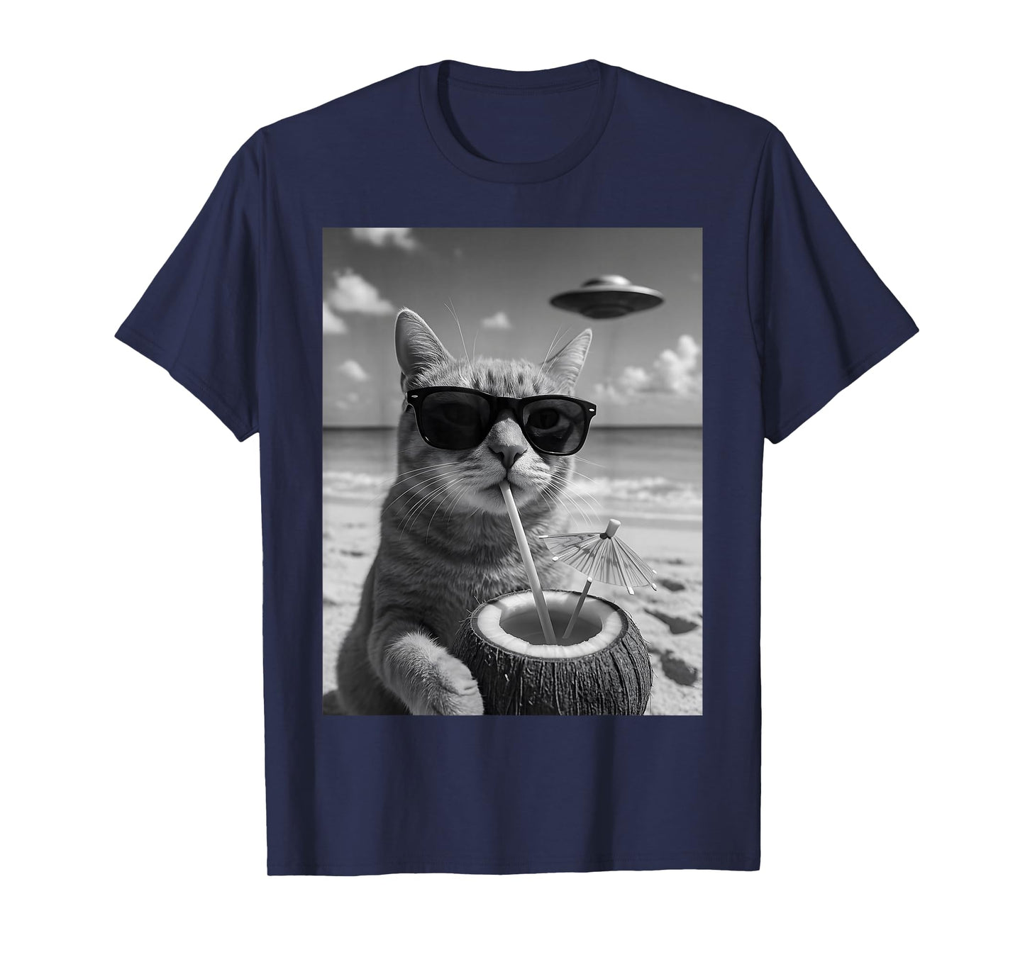 Cat Beach Selfie Ufo T-Shirt