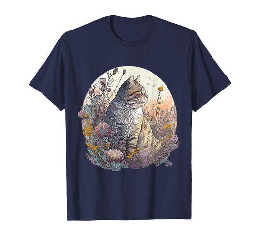 Cute Cottagecore Floral Cat Aesthetic Girls Women Graphic T-Shirt
