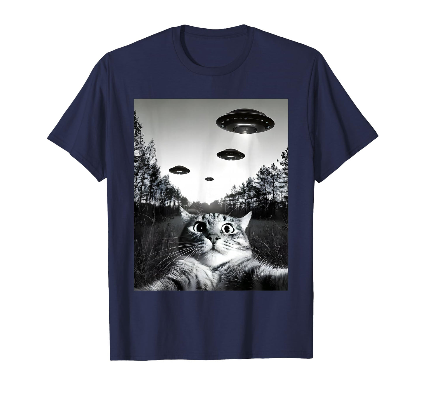 Funny Cat Selfie with UFOs T-Shirt