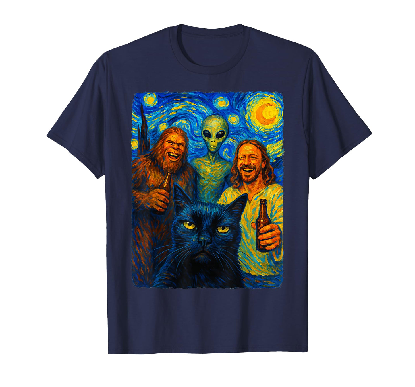 Cat Selfie Bigfoot Jesus Alien T-Shirt