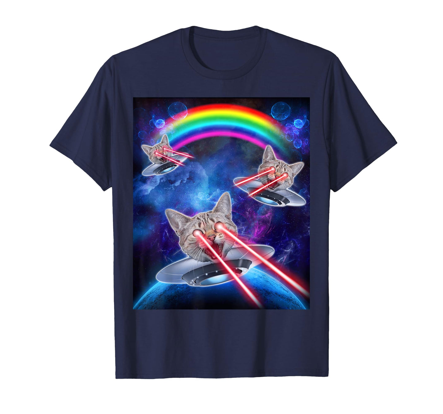 Kitten UFO Funny Laser Cat Eyes Cute Space Cats Lover T-Shirt