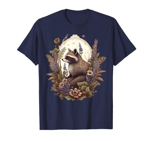 Cute Cottagecore Floral Raccoon Aesthetic Women Graphic T-Shirt