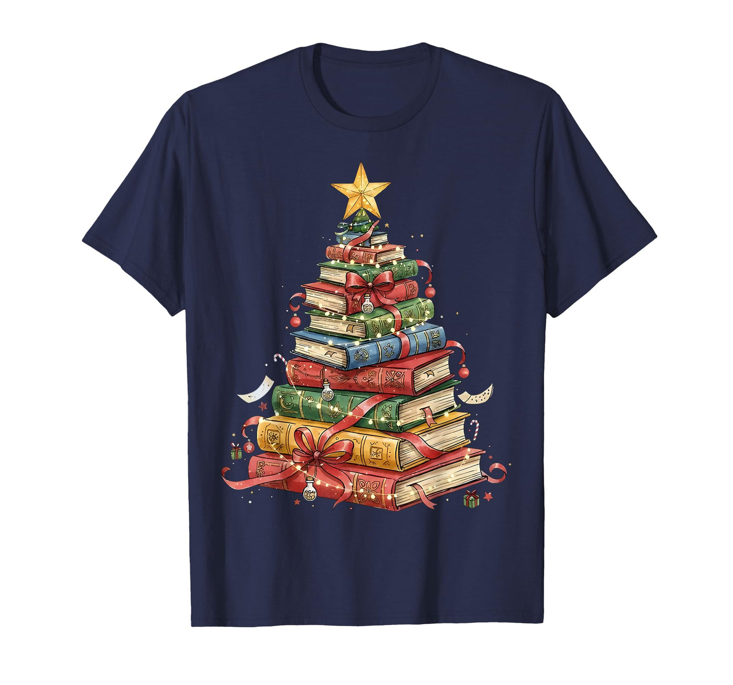 All Booked for Christmas Book Christmas Tree Lights T-Shirt