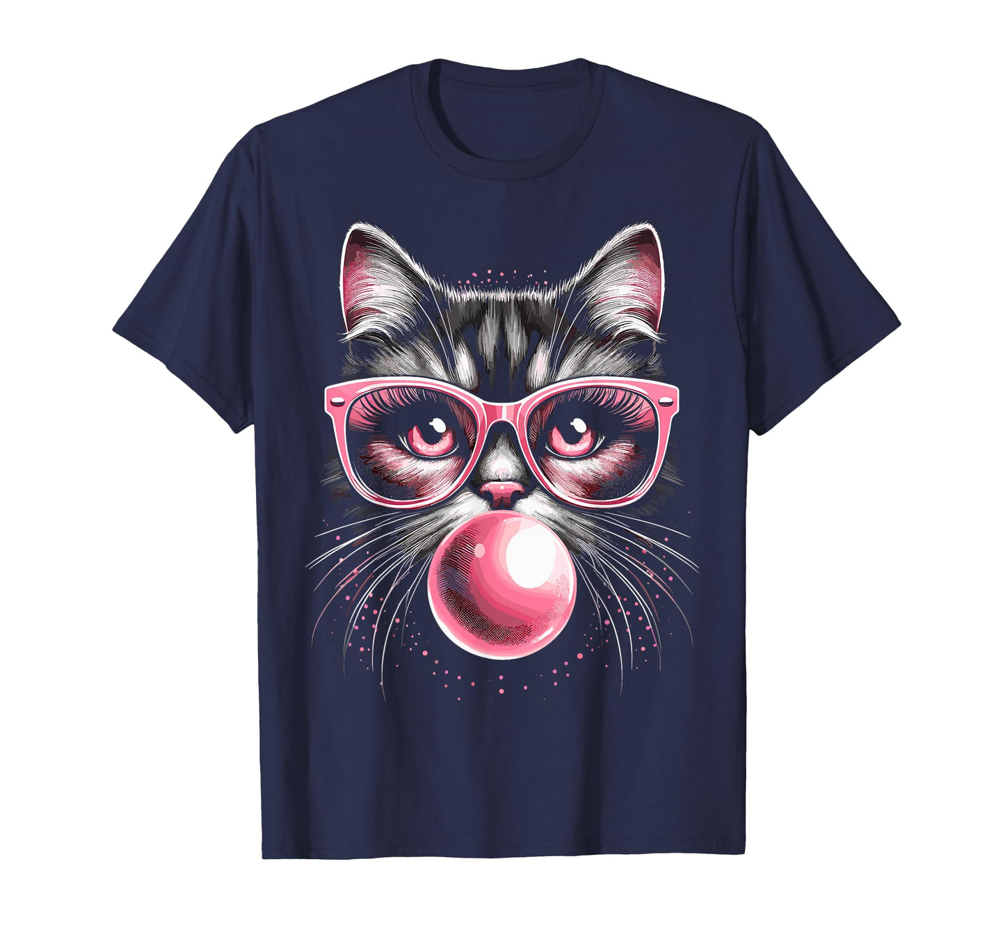 Cute Cat with Glasses and Bubblegum T-Shirt