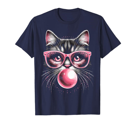 Cute Cat with Glasses and Bubblegum T-Shirt