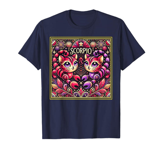 Scorpio Cats Zodiac Astrology in Art Deco T-Shirt