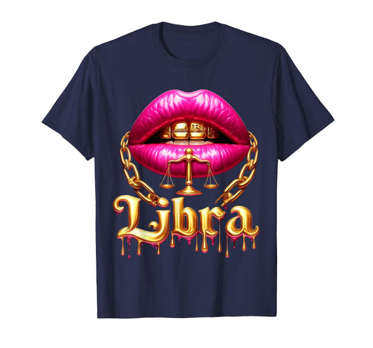Libra Queens Birthday Pink Lips Afro Girls Libra Zodiac Sign T-Shirt