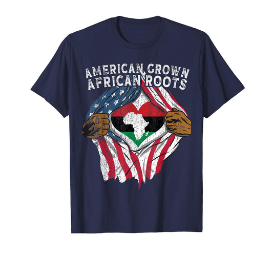 American Grown African Roots USA African Flag Patriotic T-Shirt
