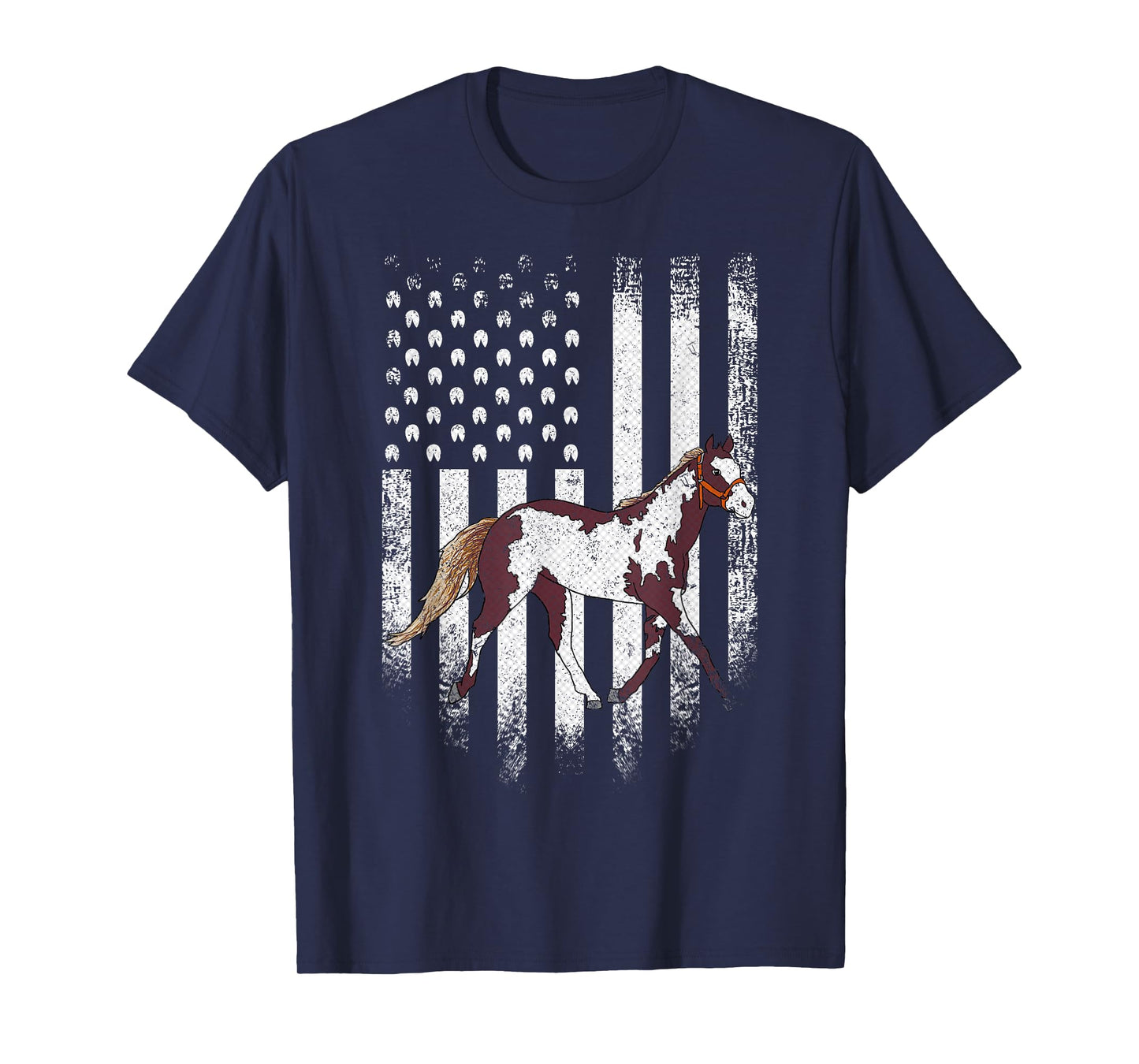 Vintage USA American Flag American Paint Horse Riding Funny T-Shirt for Women Kids Men