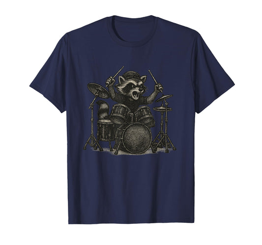 Raccoon Drummer Festival Vintage Rock Band Music T-Shirt