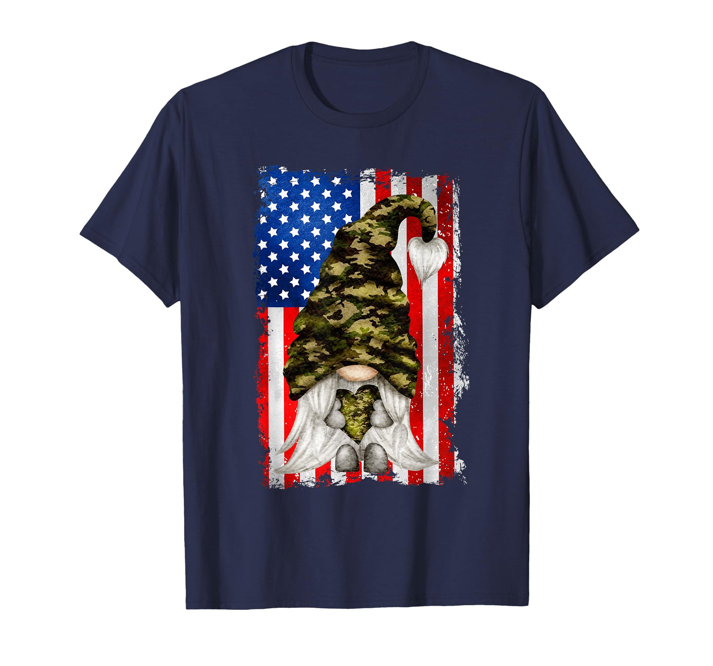 Patriotic Veteran Mom Heart And Love For America Camo Gnome T-Shirt