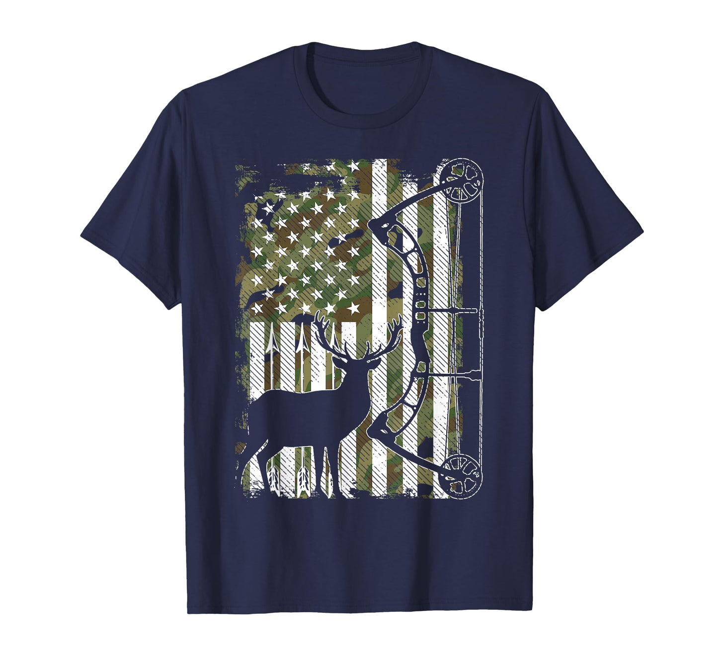 Bow Hunting Deer Hunter Camo American Flag for Men Hunters T-Shirt