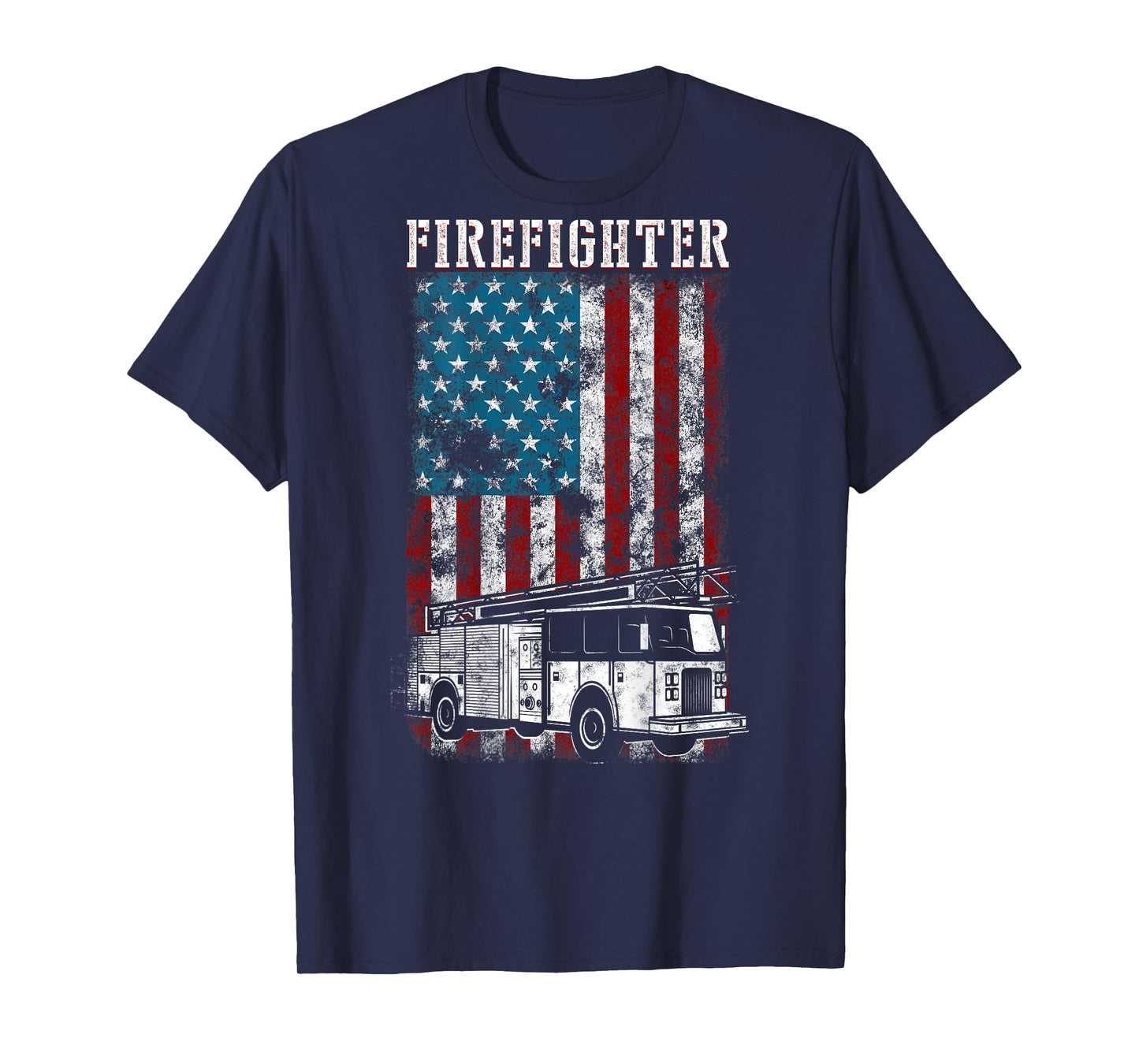 Fireman fire truck Distressed Firefighter American Flag T-Shirt