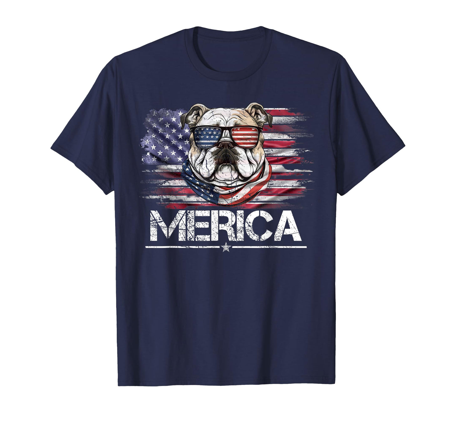 Vintage Bulldog Dog, Merica Bulldog Dog USA Flag Funny T-Shirt