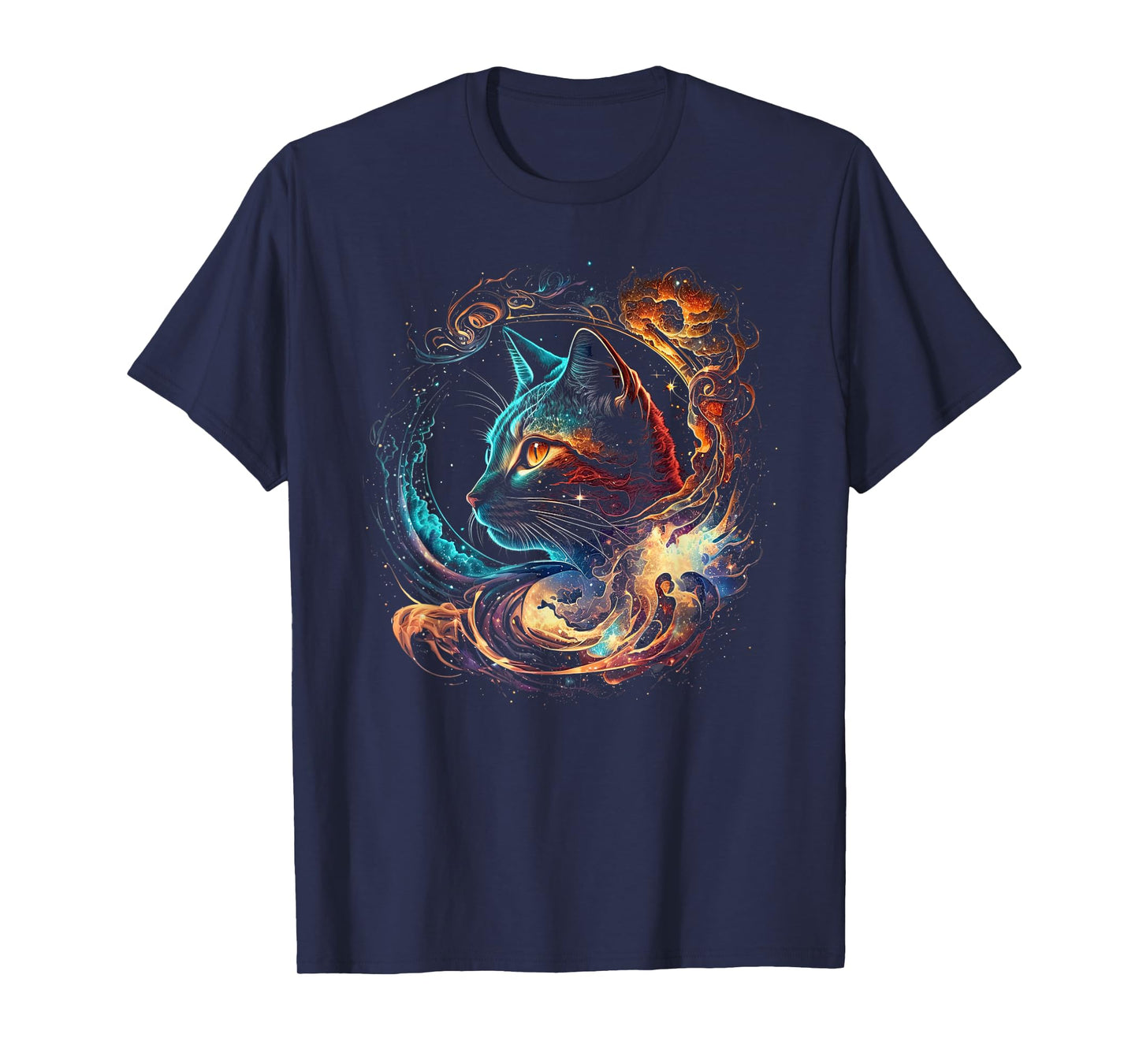 Cat in The Galaxy and Space Kitten Cat Head T-Shirt